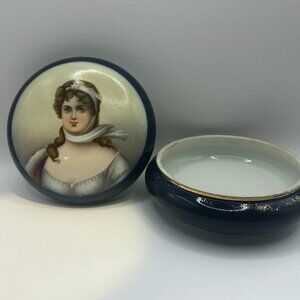 Antique Royal Vienna Porcelain Trinket Box Queen Louise Cobalt Blue Gold